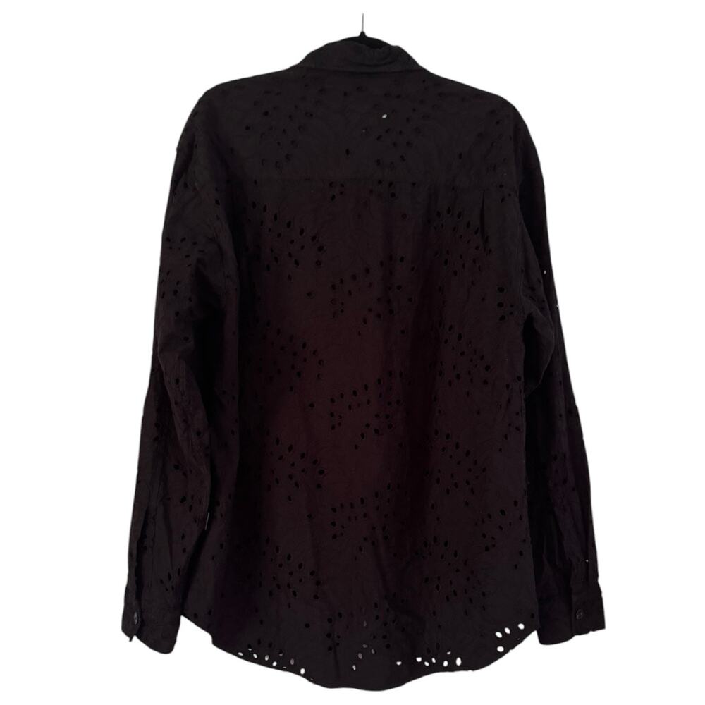 NN07 Adwin Broderie Anglaise Cotton Embroidered Button Up Black Shirt Men’s XL - Picture 4 of 8